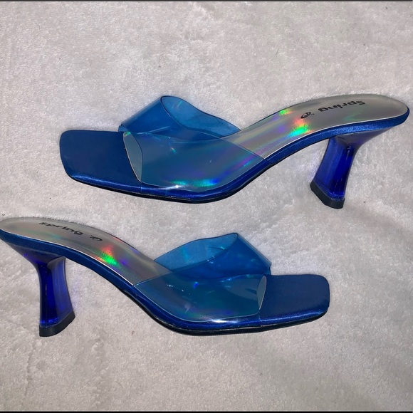 *SOLD* 90’s Open Toe Clear Blue Acrylic Heeled Mules - Picture 6 of 7